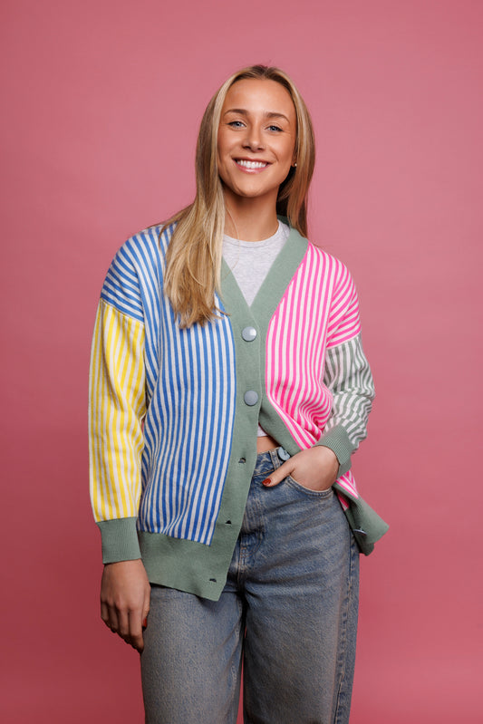 80's Colourful Striped Cardigan M