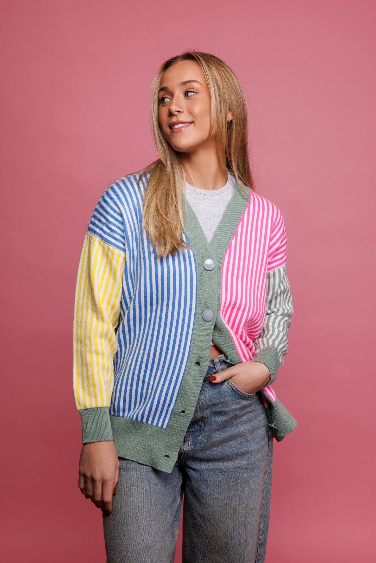 80's Colourful Striped Cardigan M