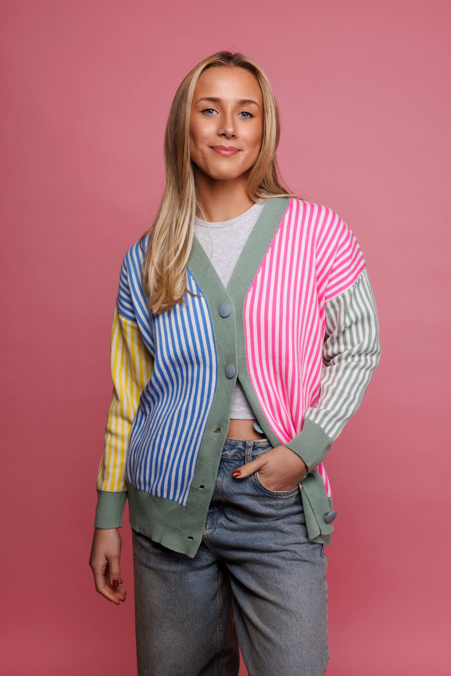 80's Colourful Striped Cardigan M