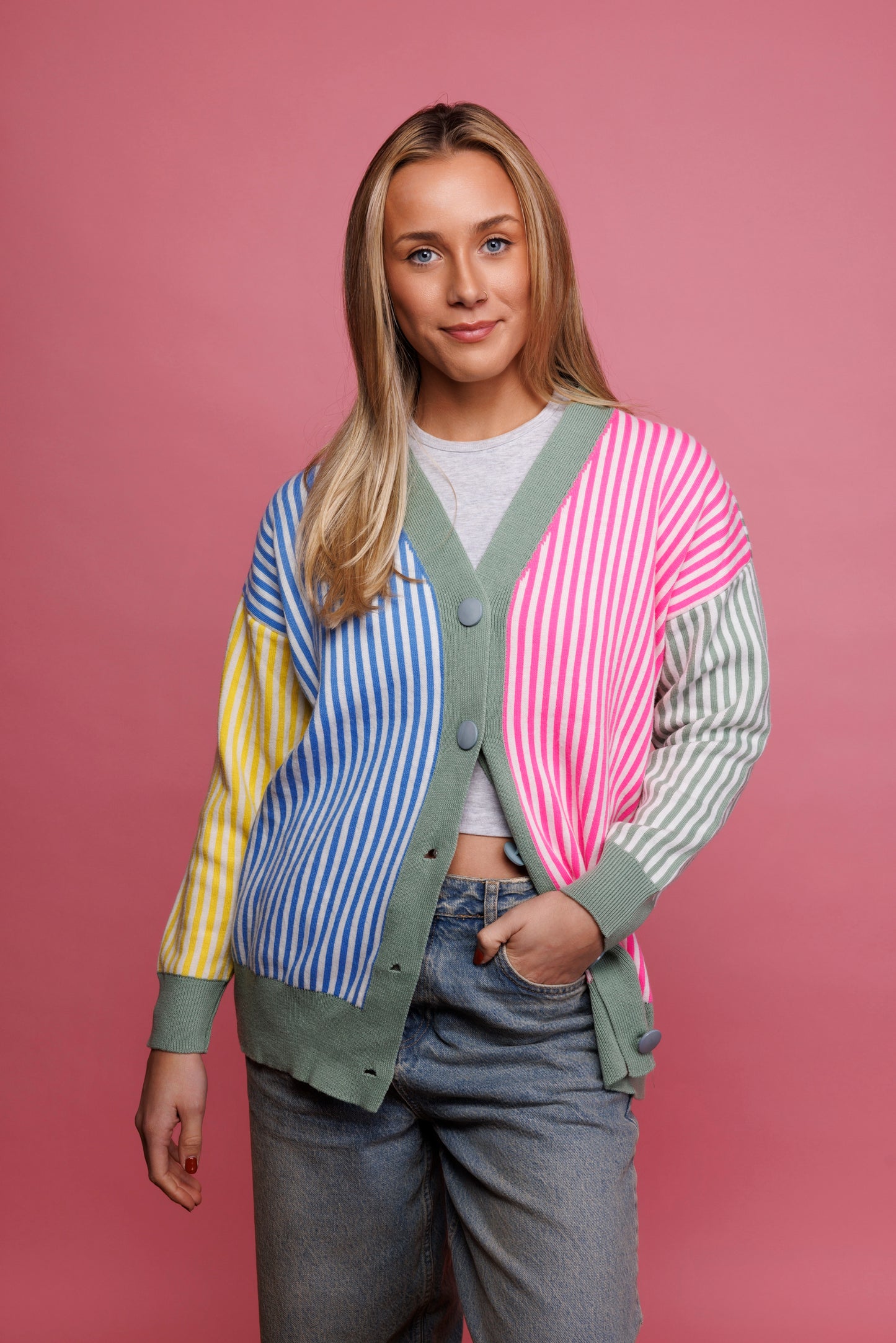 80's Colourful Striped Cardigan M