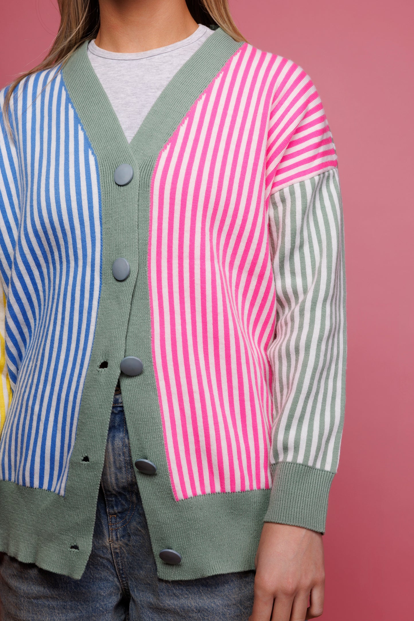 80's Colourful Striped Cardigan M