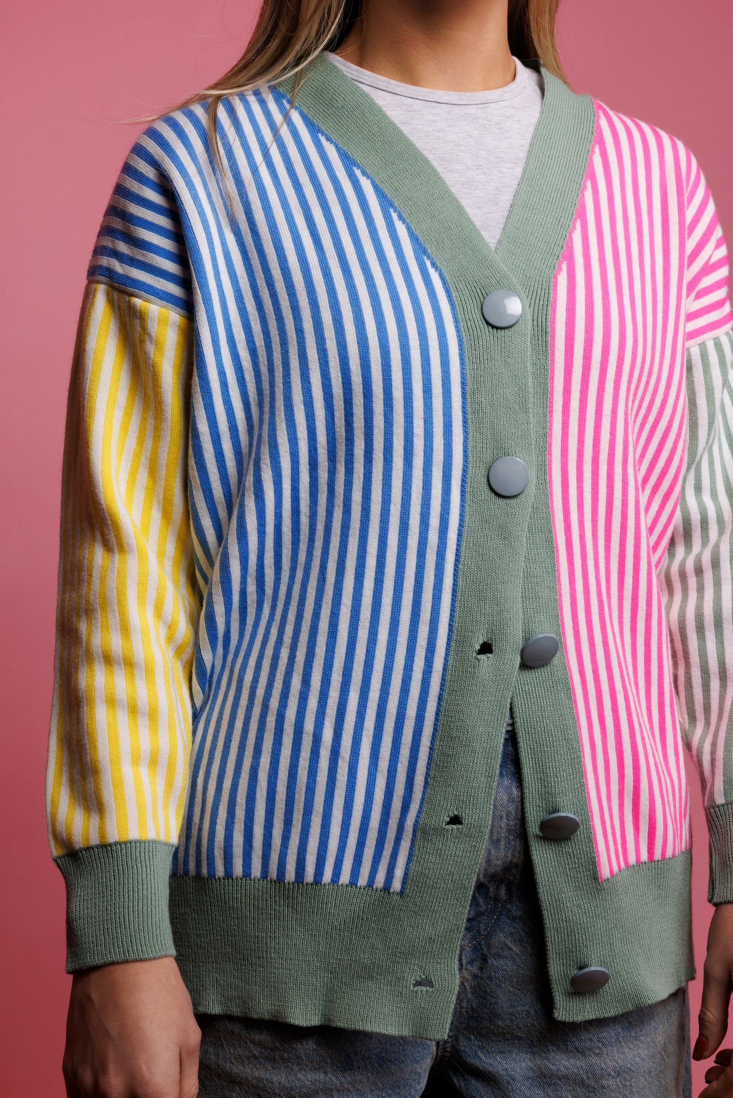 80's Colourful Striped Cardigan M