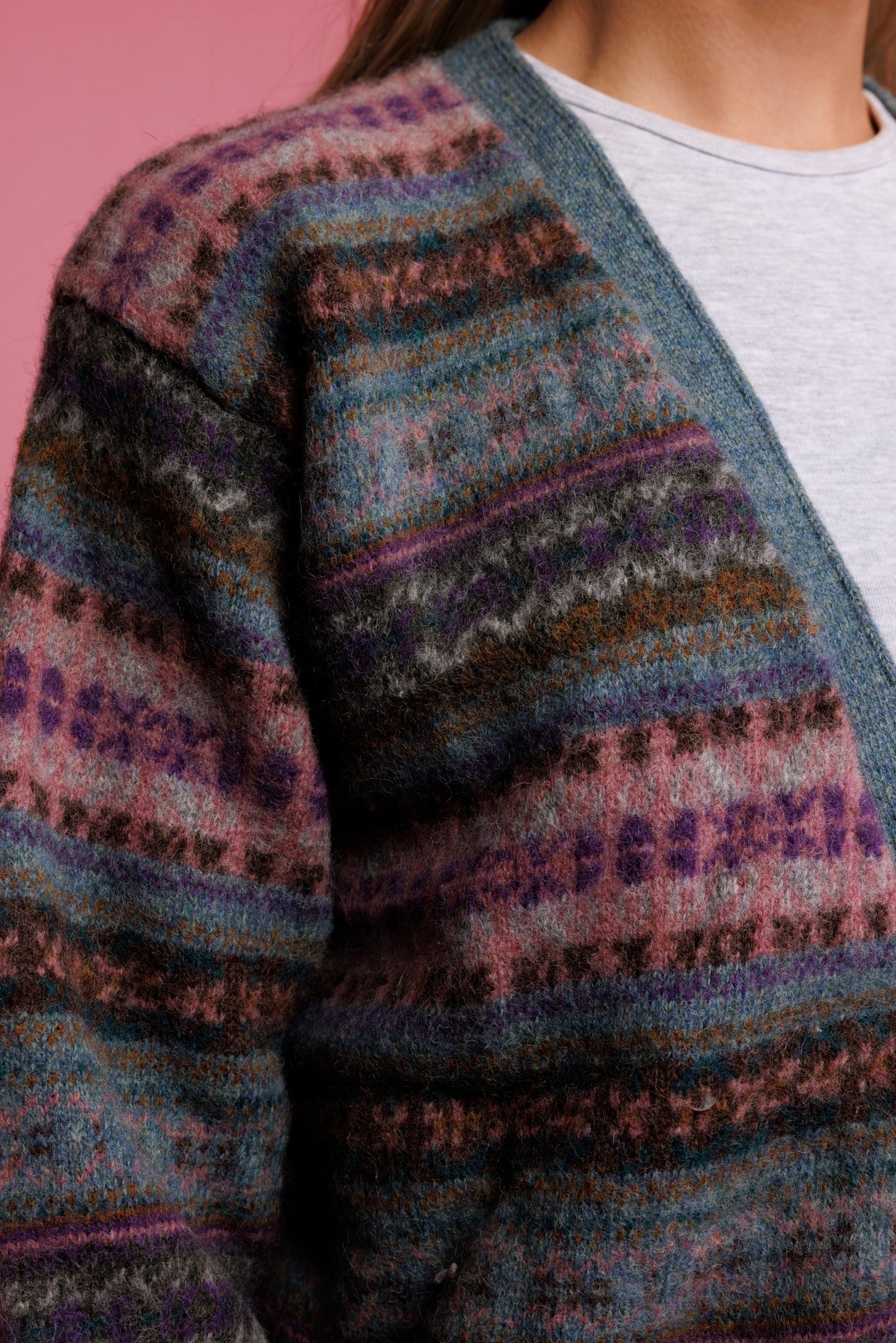 80's Dusty Pink Fairisle Cardigan M