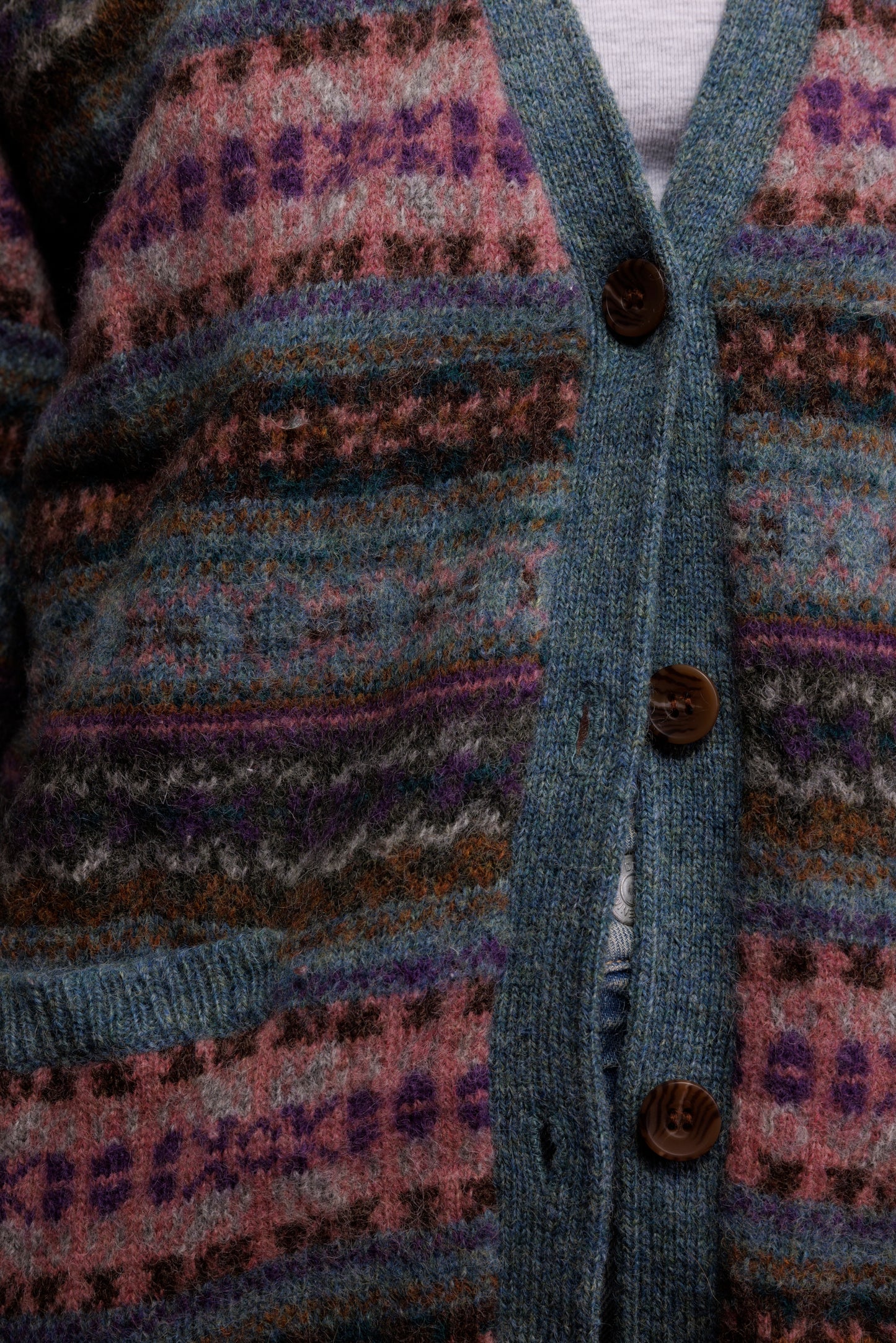 80's Dusty Pink Fairisle Cardigan M