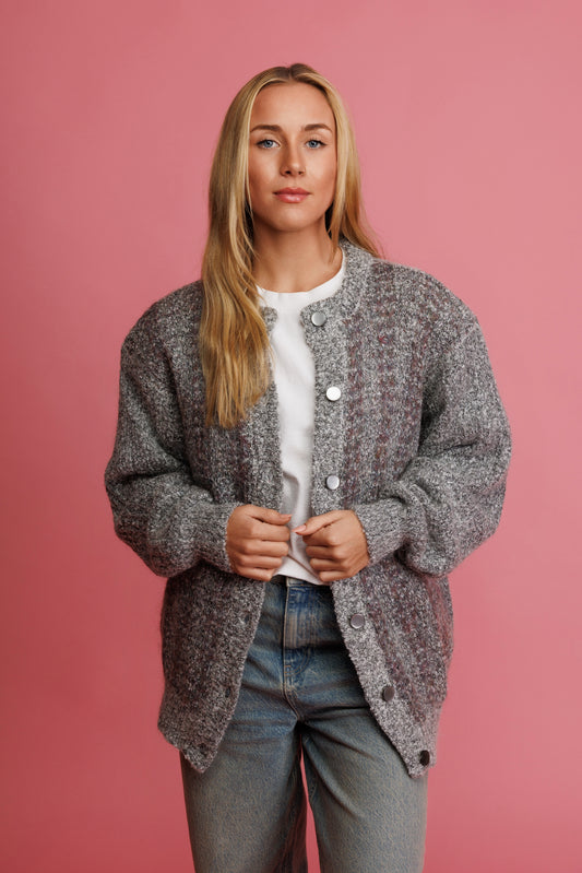 80's Grey Marled Cardi Coat M