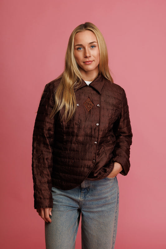 80's Brown Quilted Jacket M