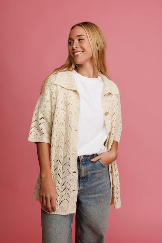 80's Handknit Crochet Shirt XL