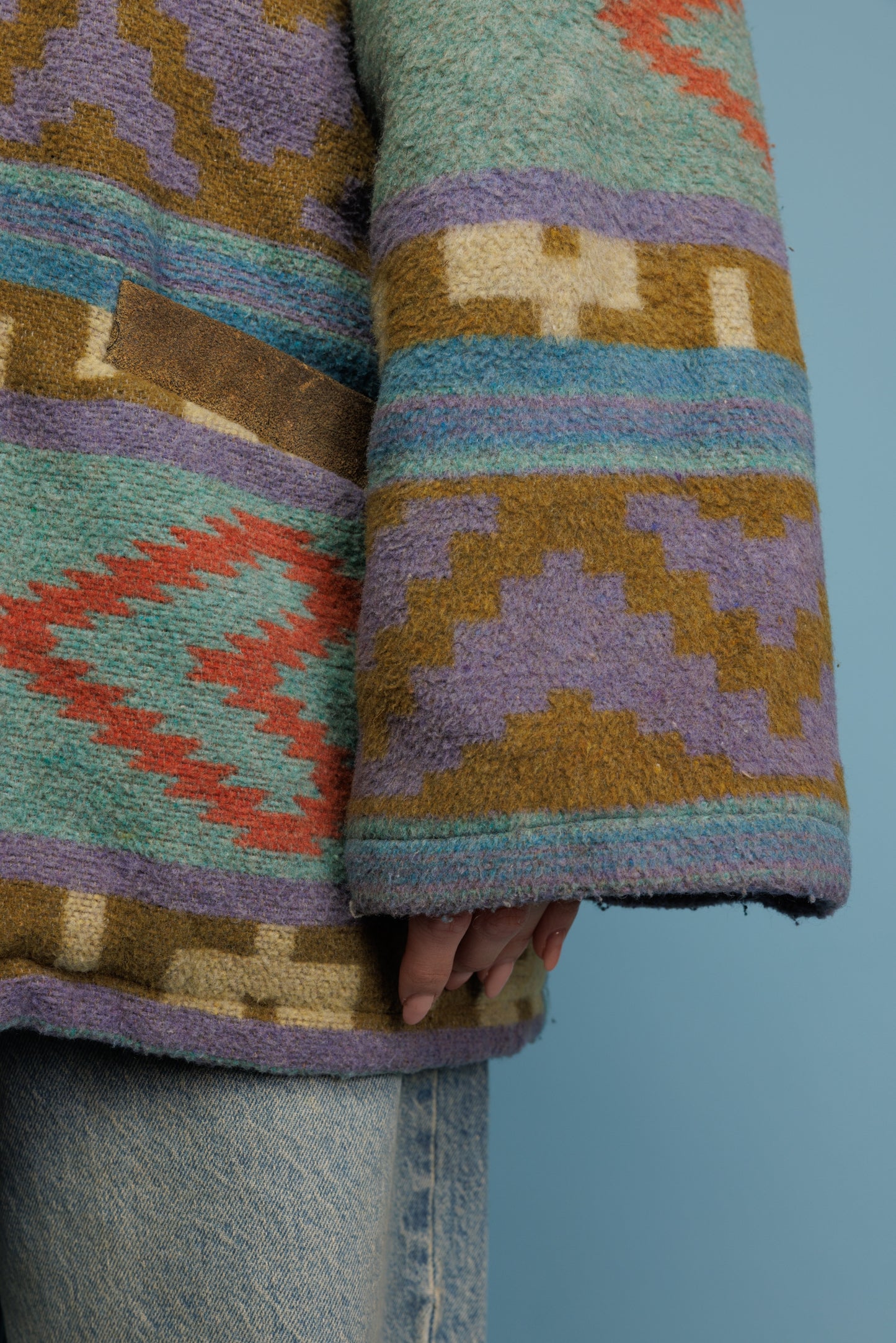 70's Pastel Aztec Wool & Suede Jacket L