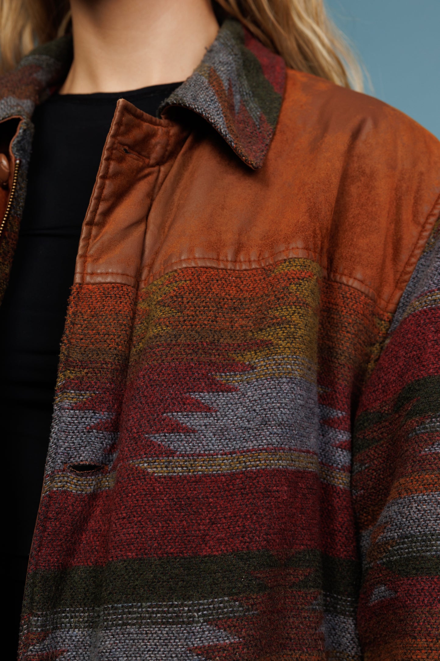 1970's Aztec & Suede Car Coat L