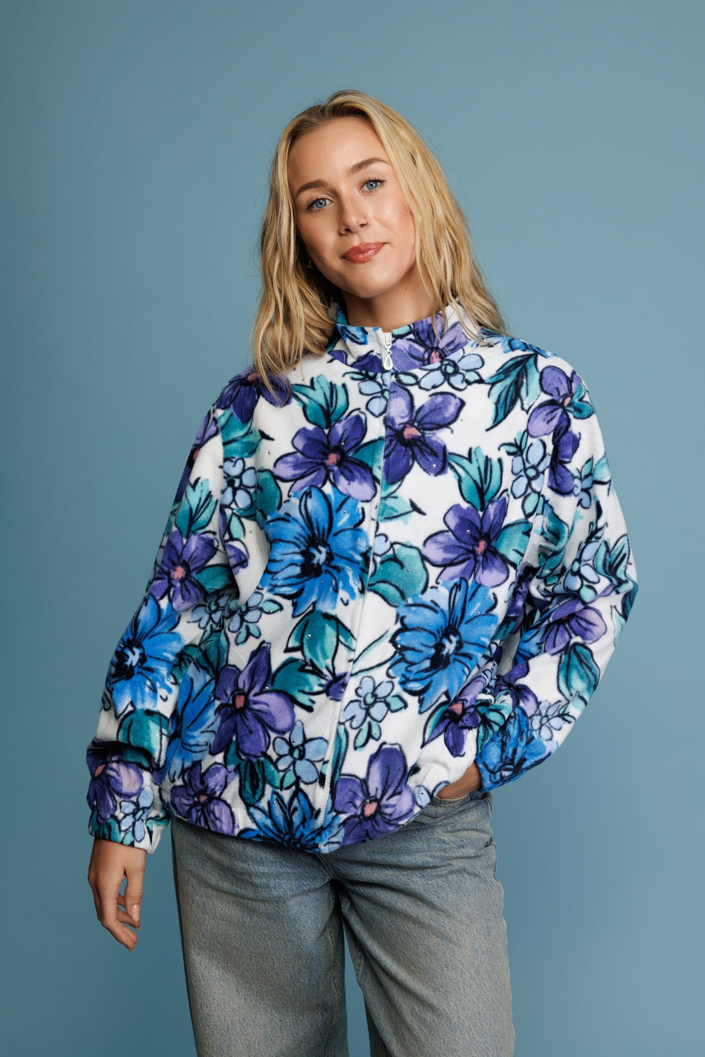 80's Floral Fleece M