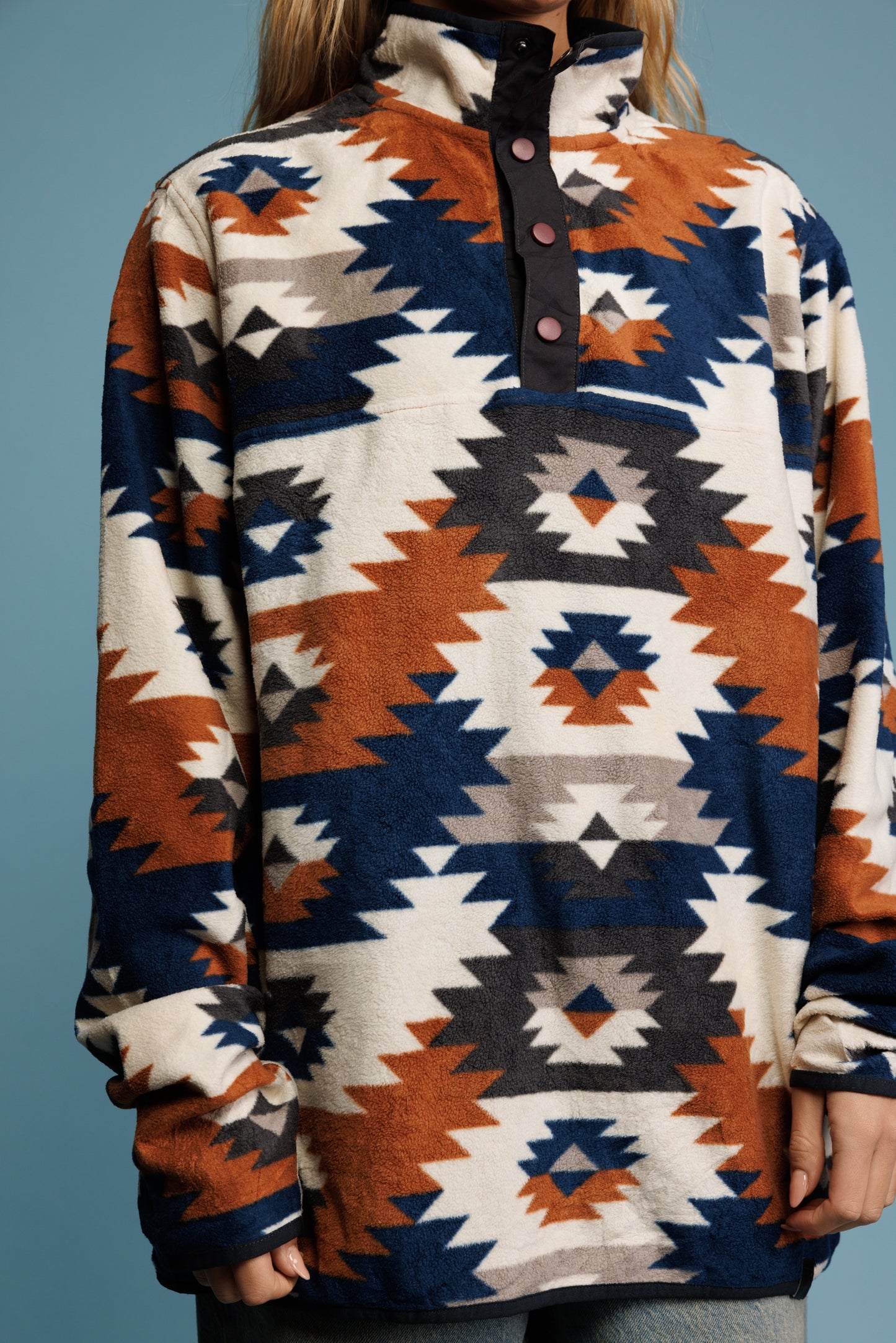 90's Aztec Earthy Tone Light Fleece M/L