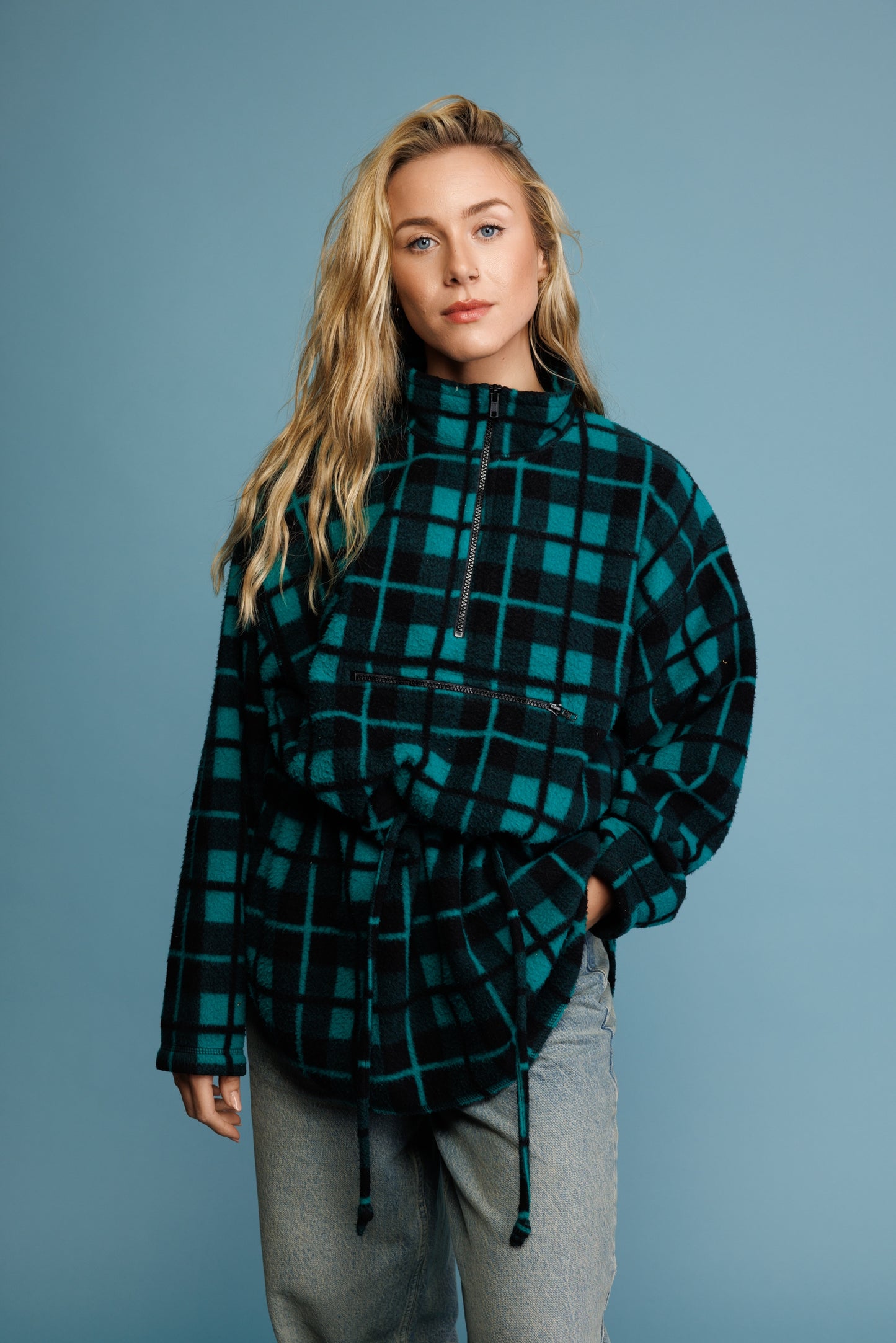 90's Checkered Longline Fleece L/XL