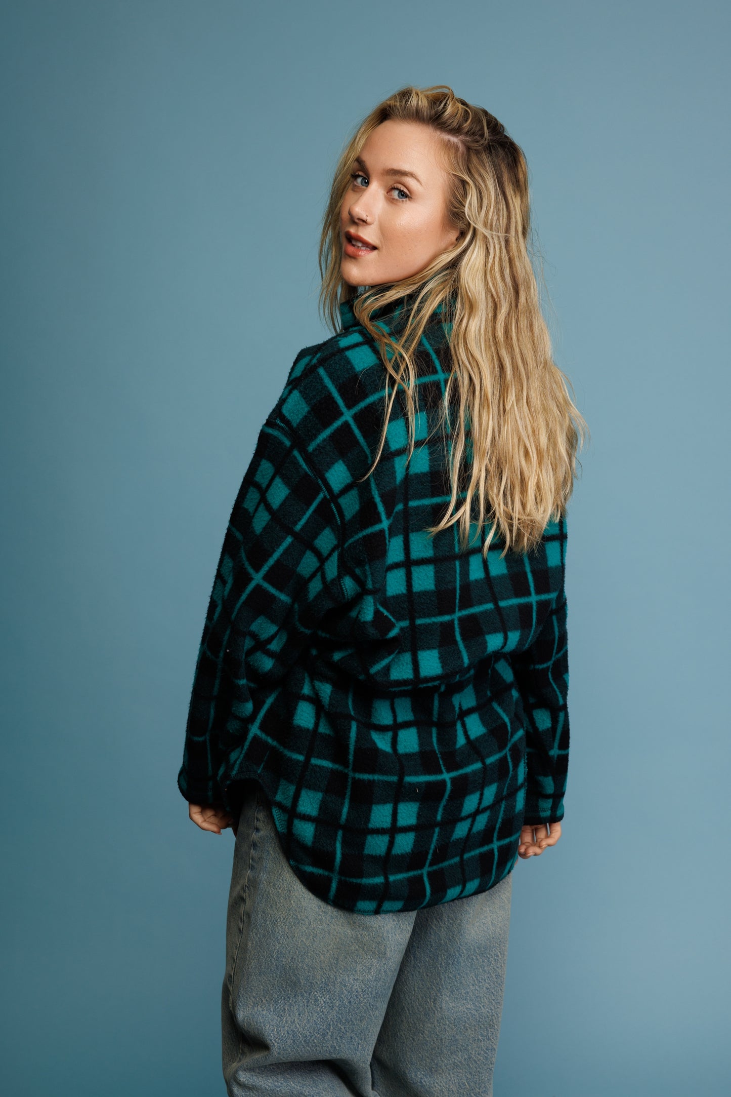 90's Checkered Longline Fleece L/XL