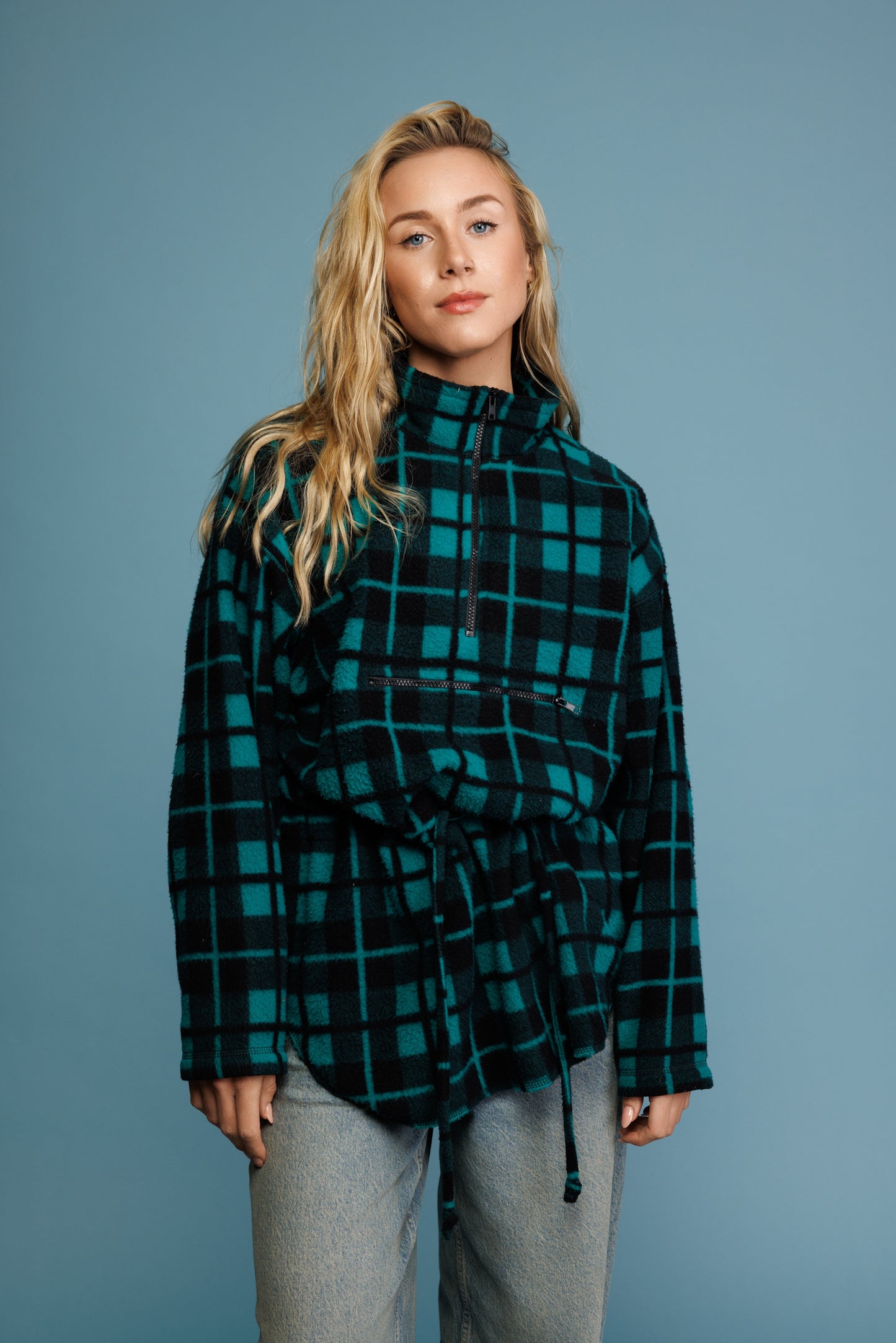 90's Checkered Longline Fleece L/XL