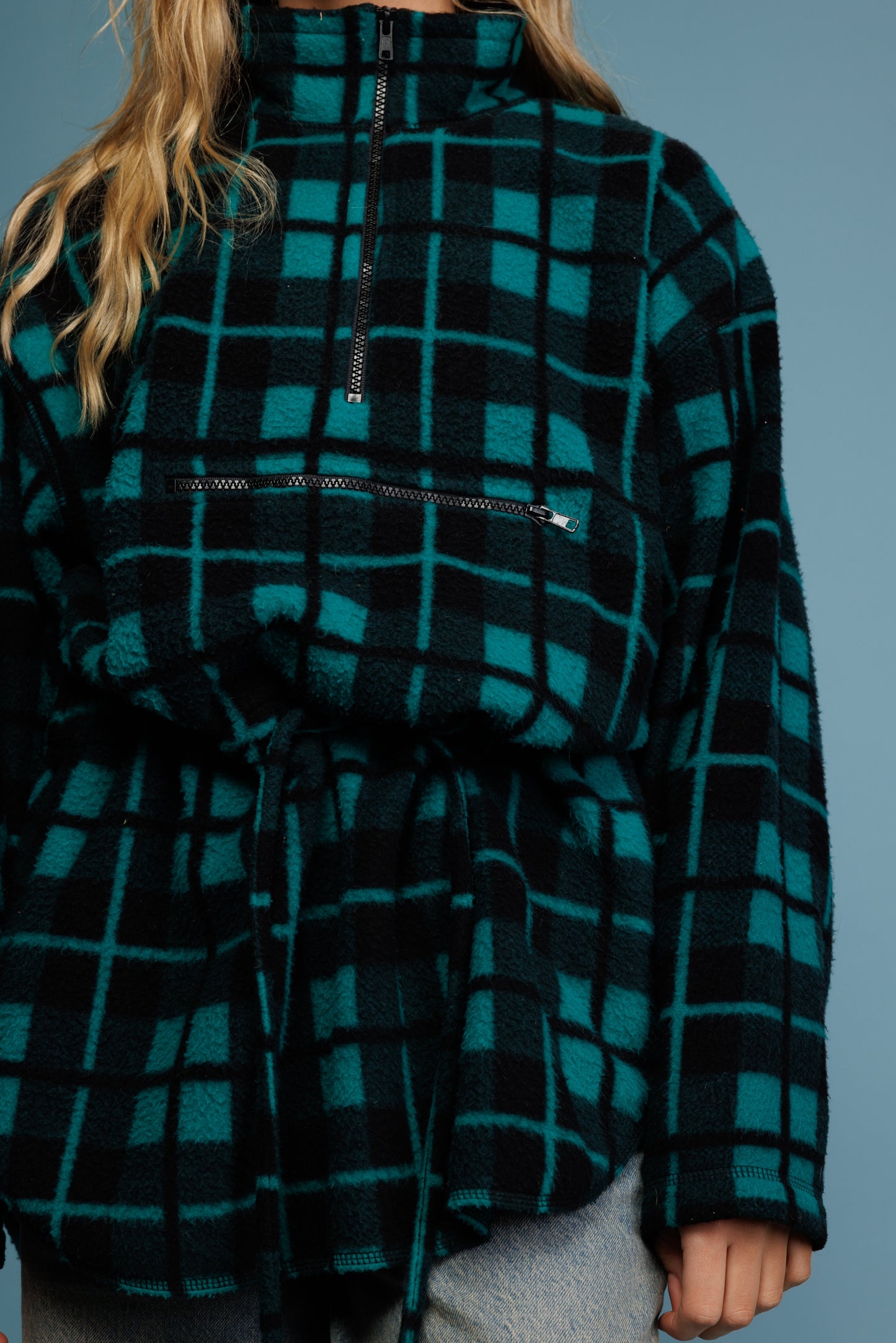 90's Checkered Longline Fleece L/XL