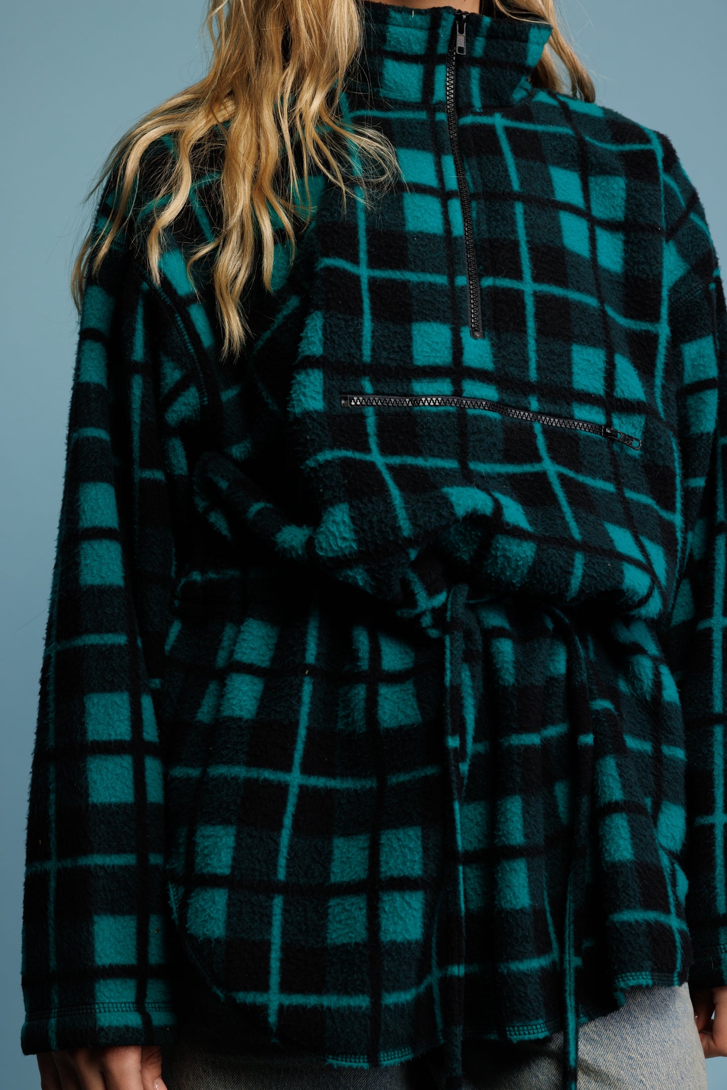 90's Checkered Longline Fleece L/XL