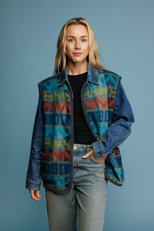 80's Blue Aztec Gilet L