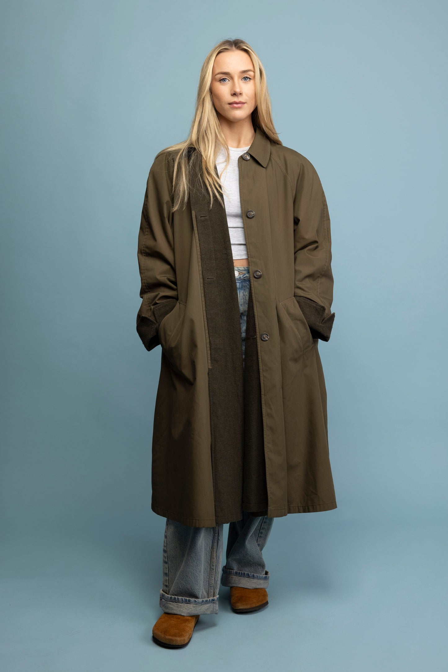 80's Khaki Green Lined Trench M/L