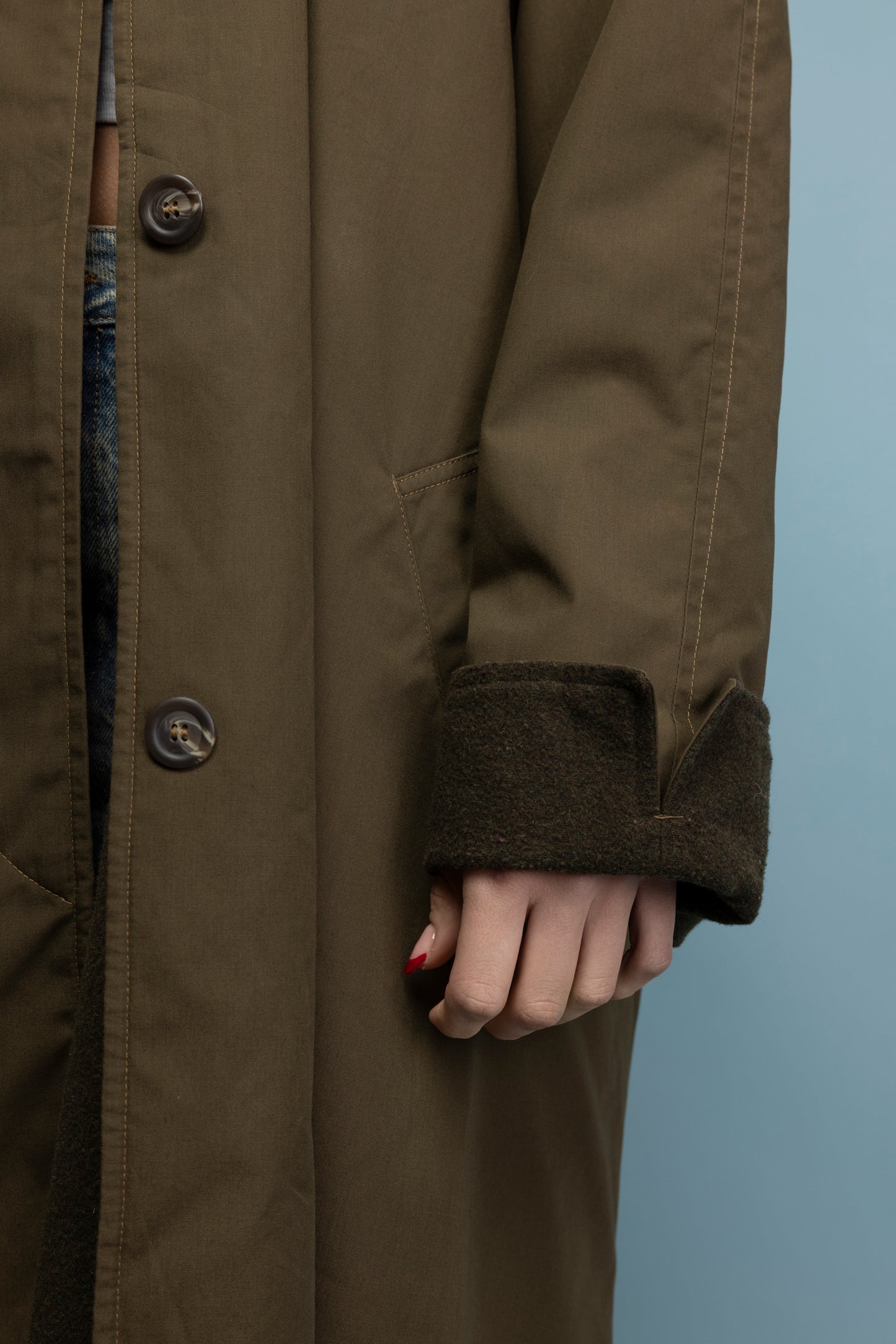 80's Khaki Green Lined Trench M/L