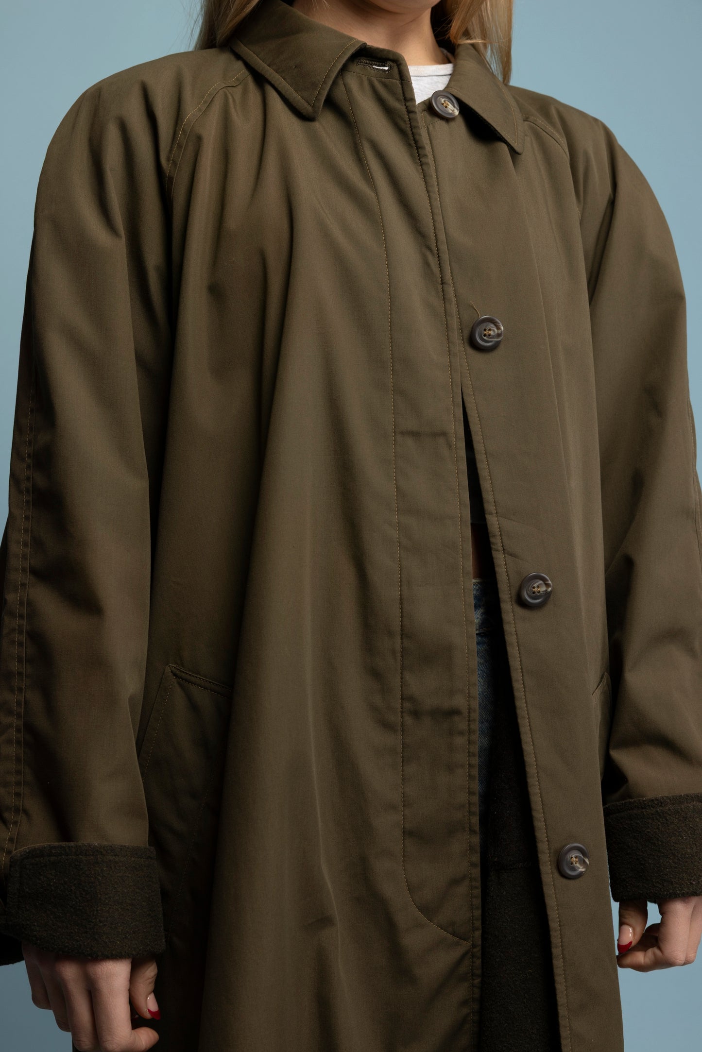 80's Khaki Green Lined Trench M/L