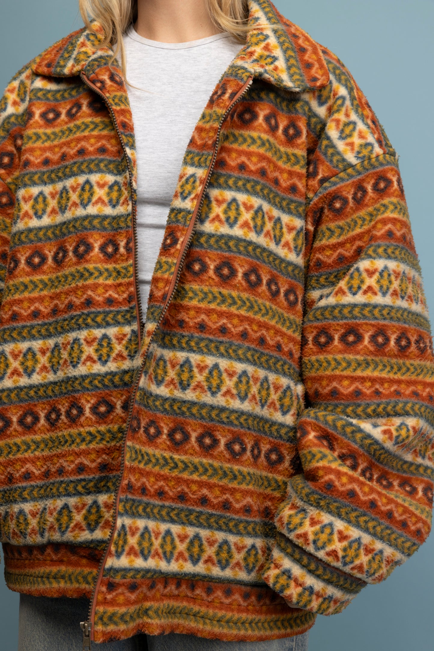 80's Orange Aztec Fleece Jacket XL