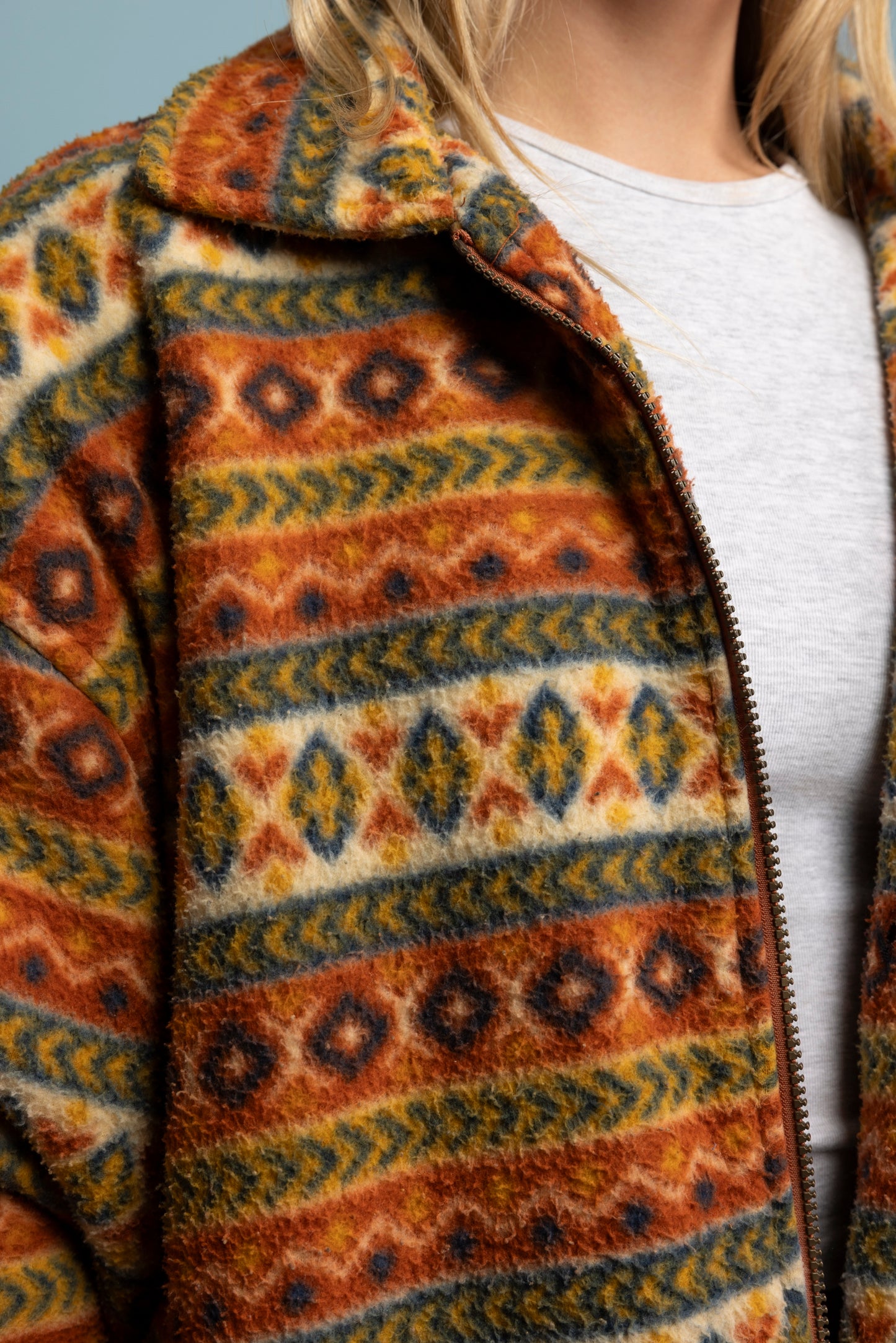 80's Orange Aztec Fleece Jacket XL