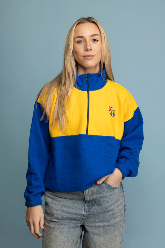 90's Blue & Yellow Flower Supersoft Fleece S