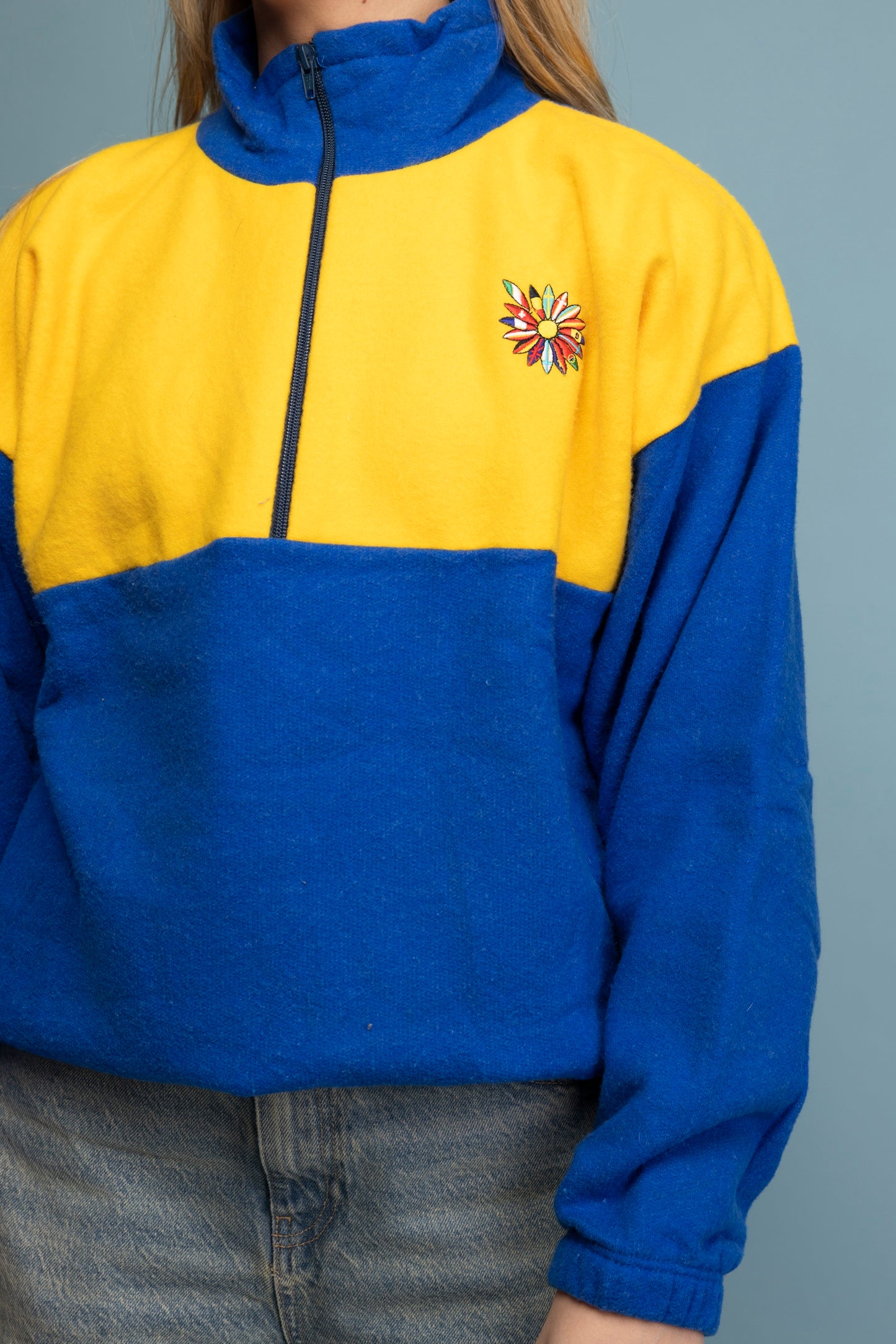 90's Blue & Yellow Flower Supersoft Fleece S