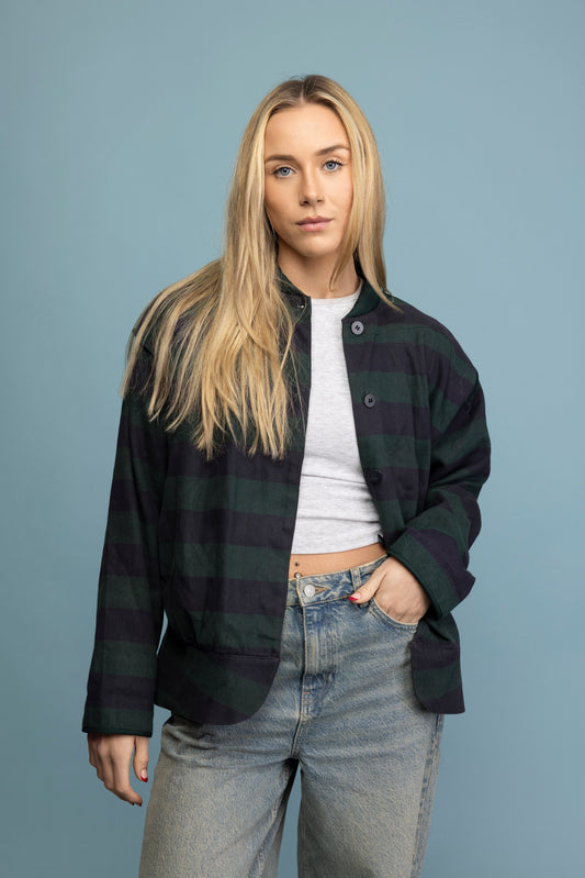 1980's Green & Navy Striped Bomber M