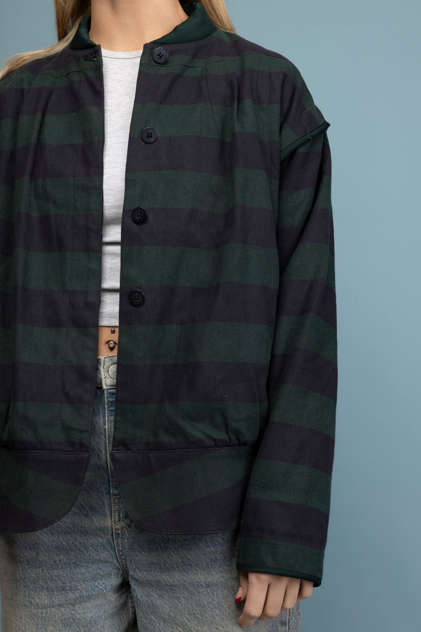 1980's Green & Navy Striped Bomber M