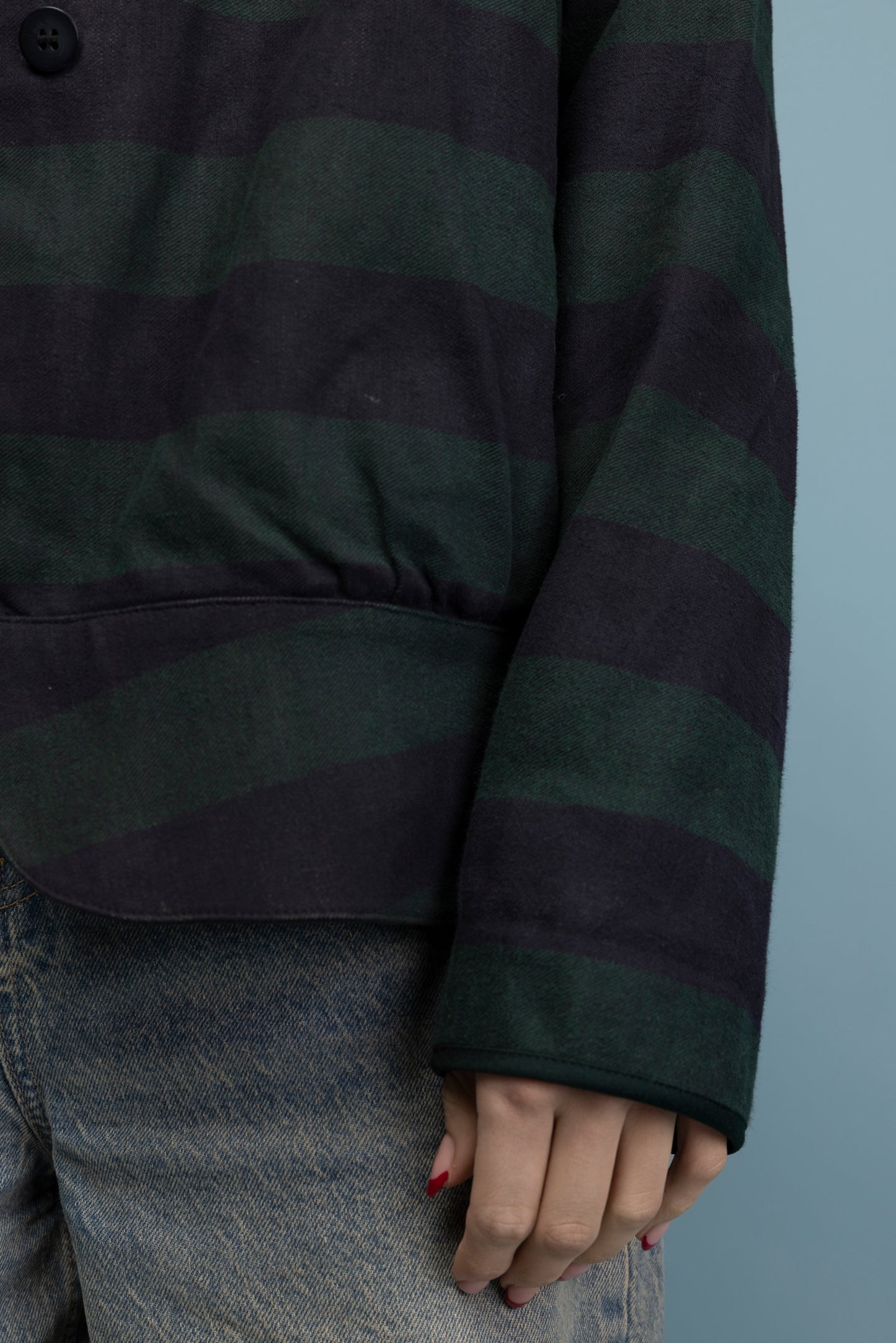 1980's Green & Navy Striped Bomber M