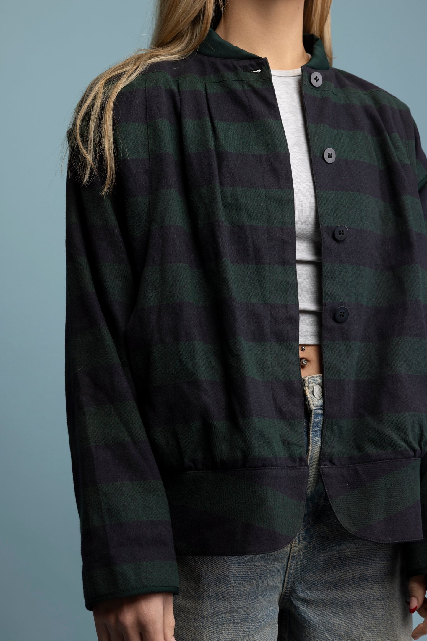 1980's Green & Navy Striped Bomber M