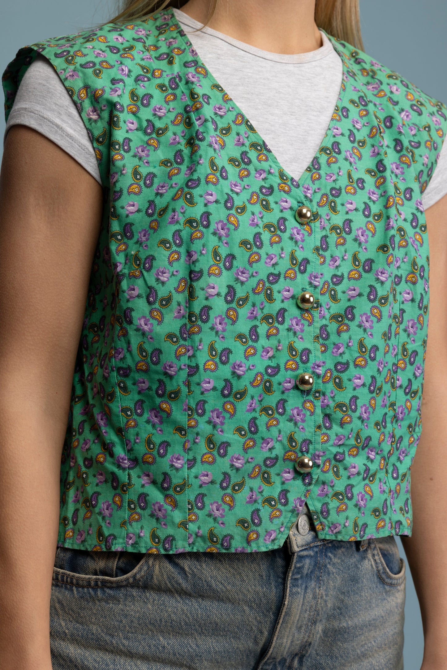 90's Floral Cropped Vest S/M