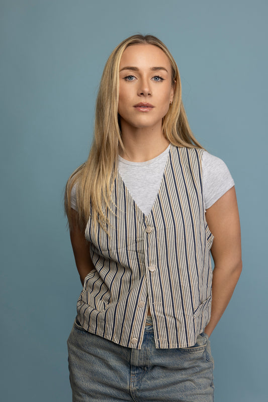 1970's Cotton Striped Waistcoat S/M