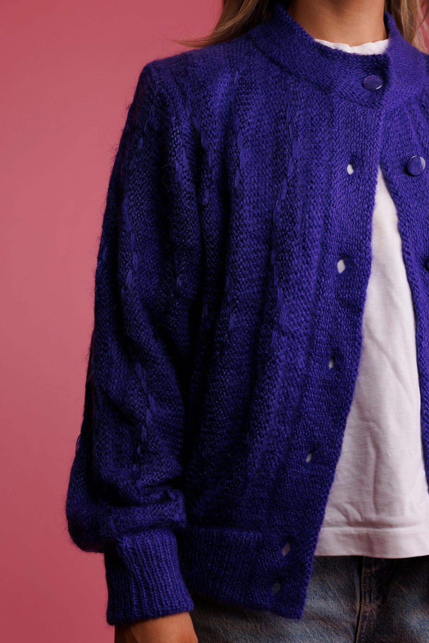 80's Purple Mohair Cardigan M