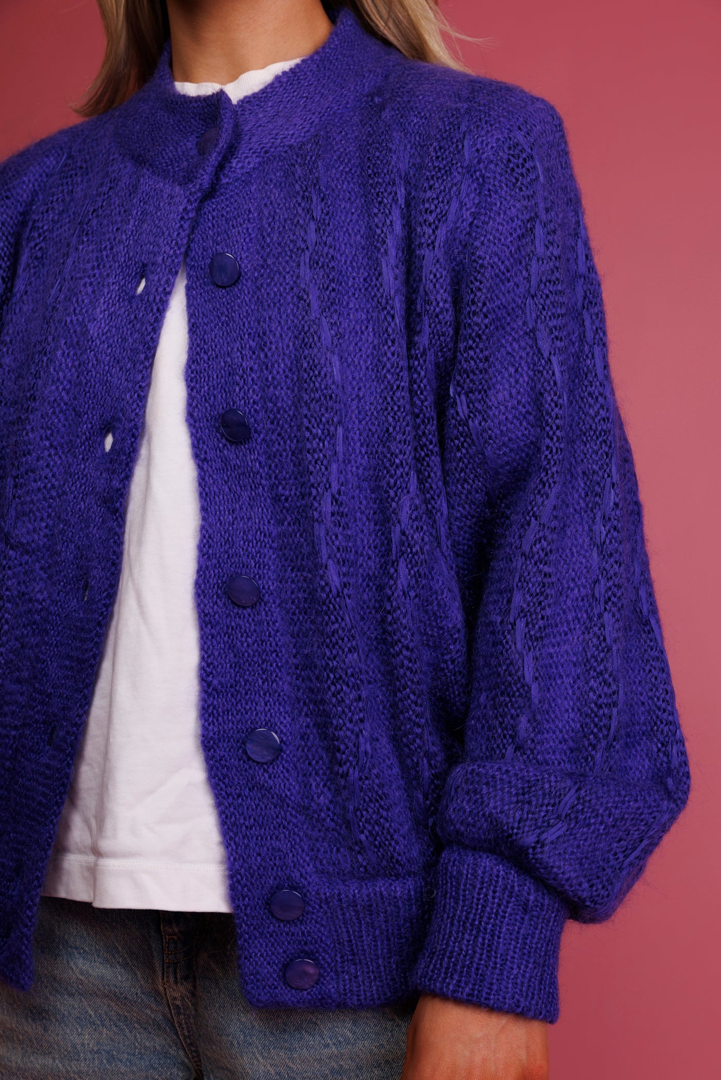 80's Purple Mohair Cardigan M