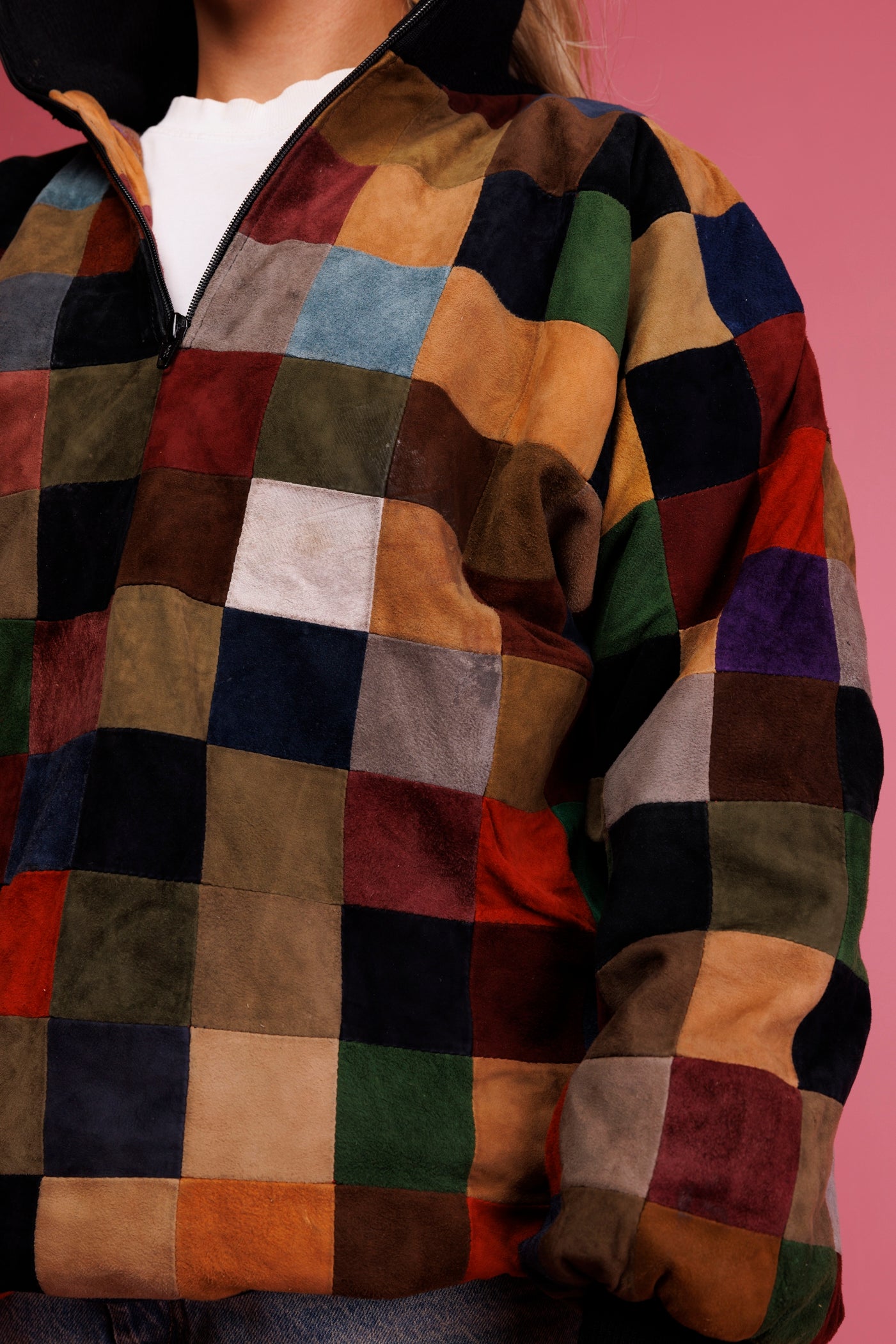 1970's Suede Patchwork Half Zip Jacket M