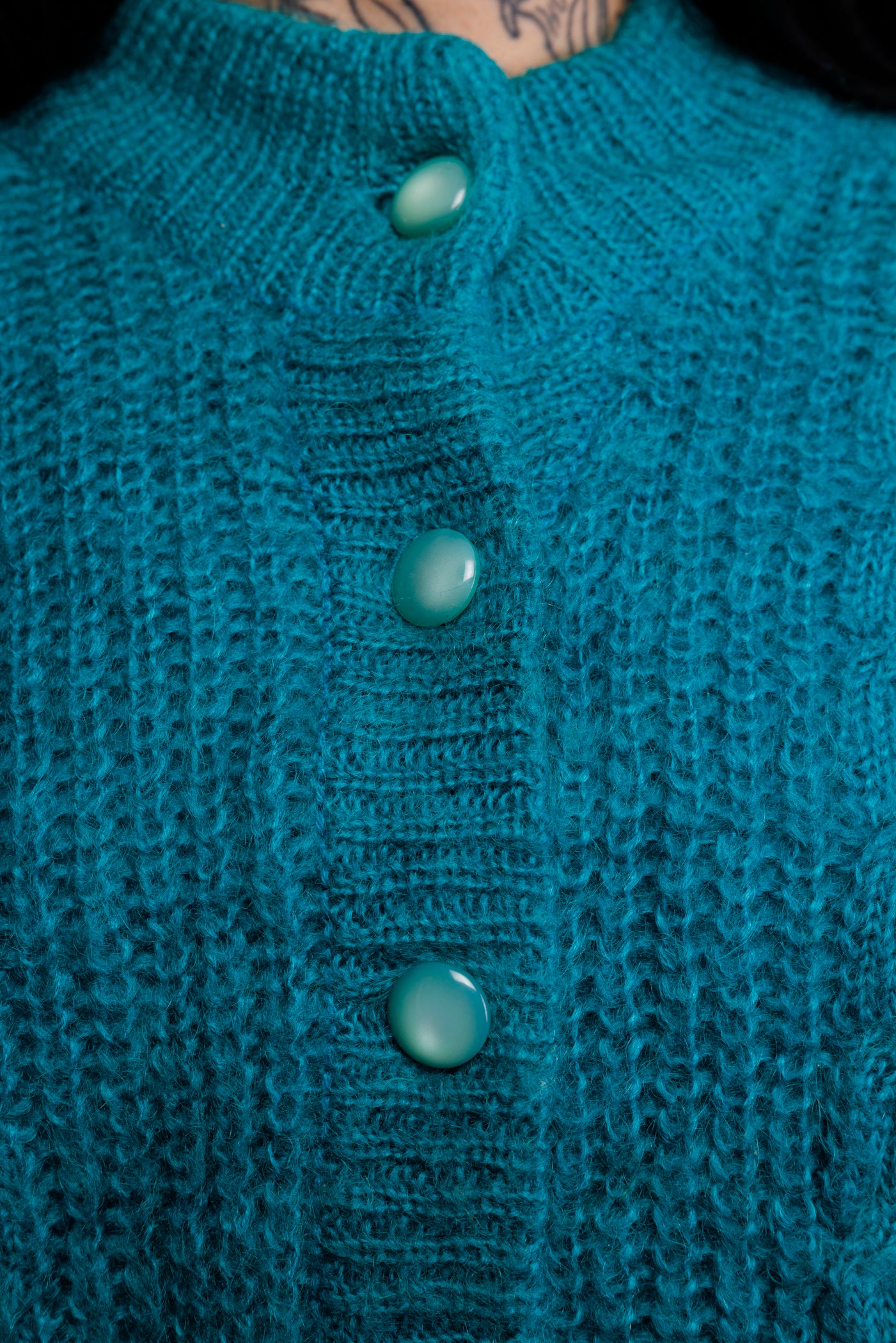 80's Teal Mohair Cardigan M