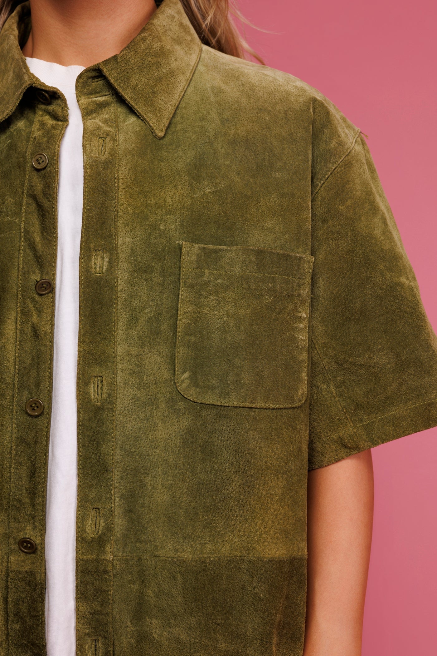 70's Green Suede Shirt L