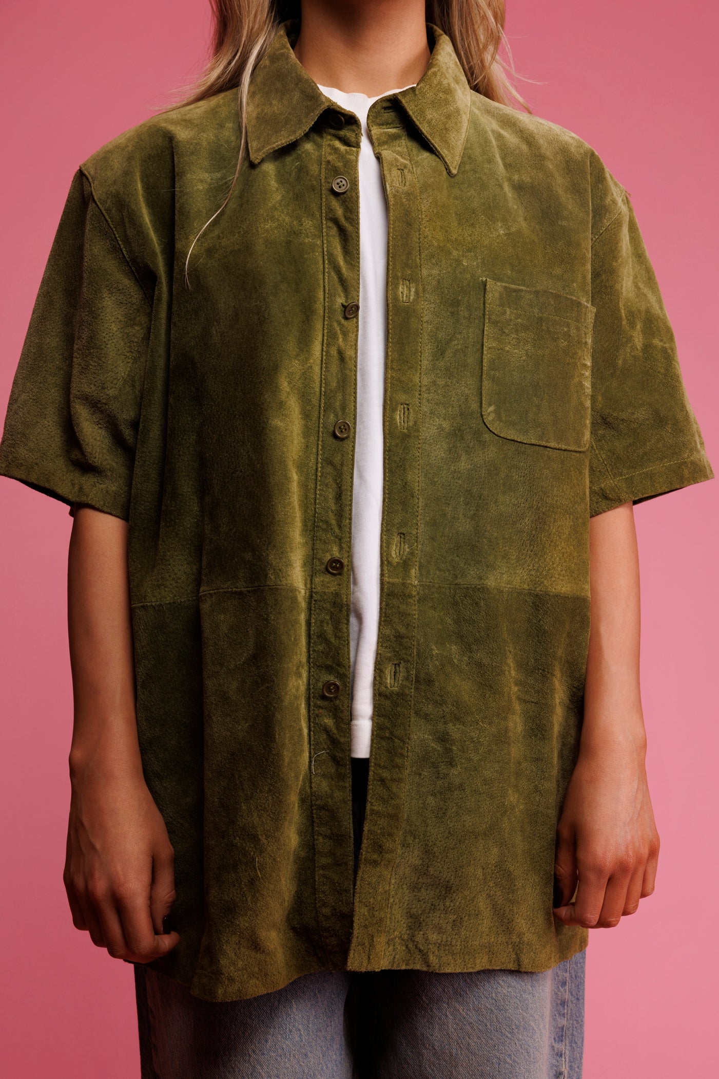 70's Green Suede Shirt L