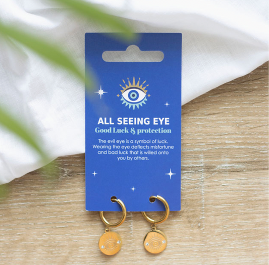 Gold Plated All Seeing Eye Huggie Earrings