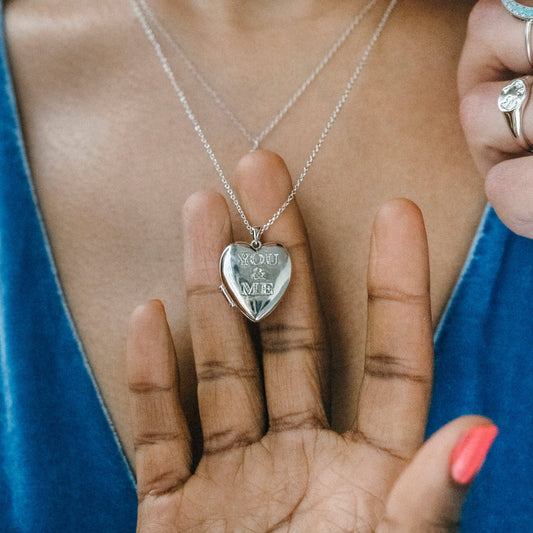 You & Me' Heart Locket Necklace: Silver