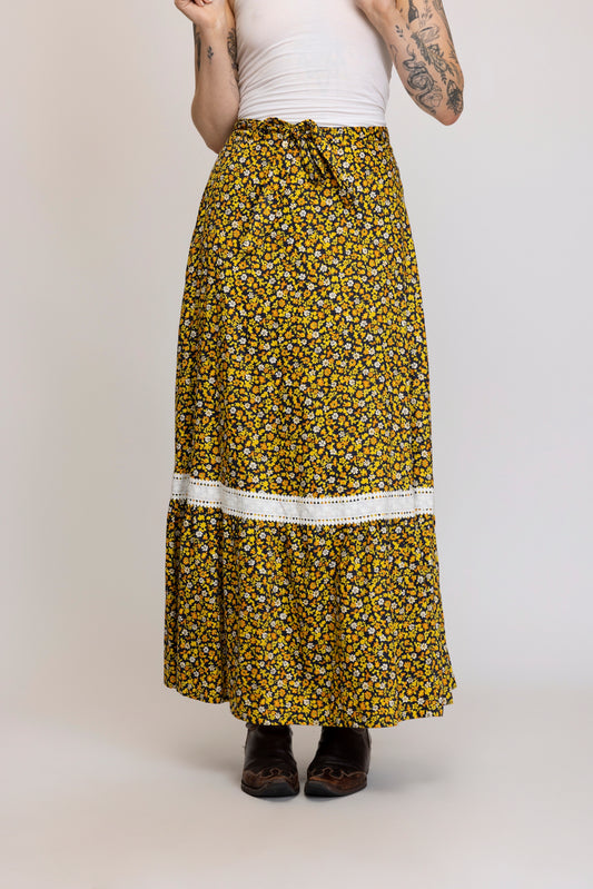 1970's Prairie Microfloral Maxi Skirt S