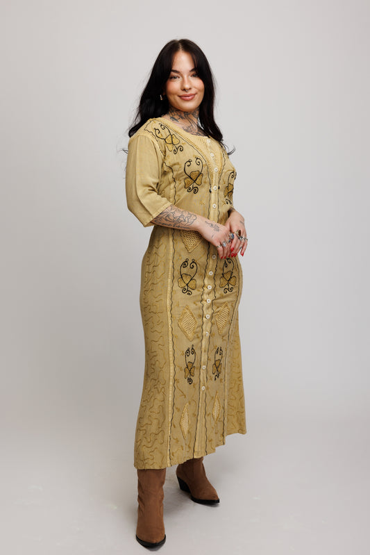 80’s Embroidered Maxi Dress M