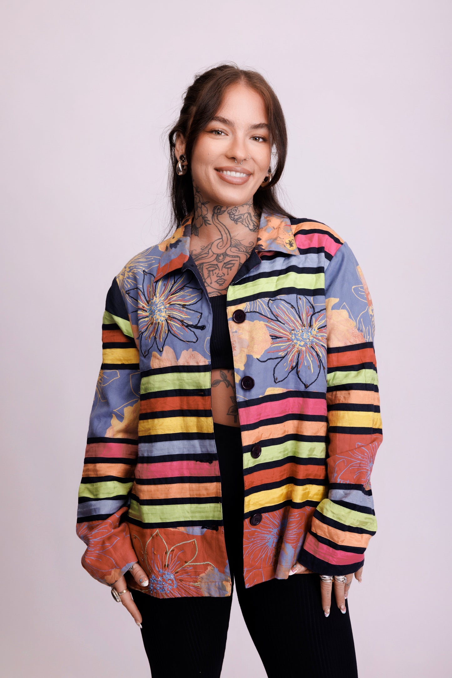 80’s Floral Abstract Quilted Jacket M/L