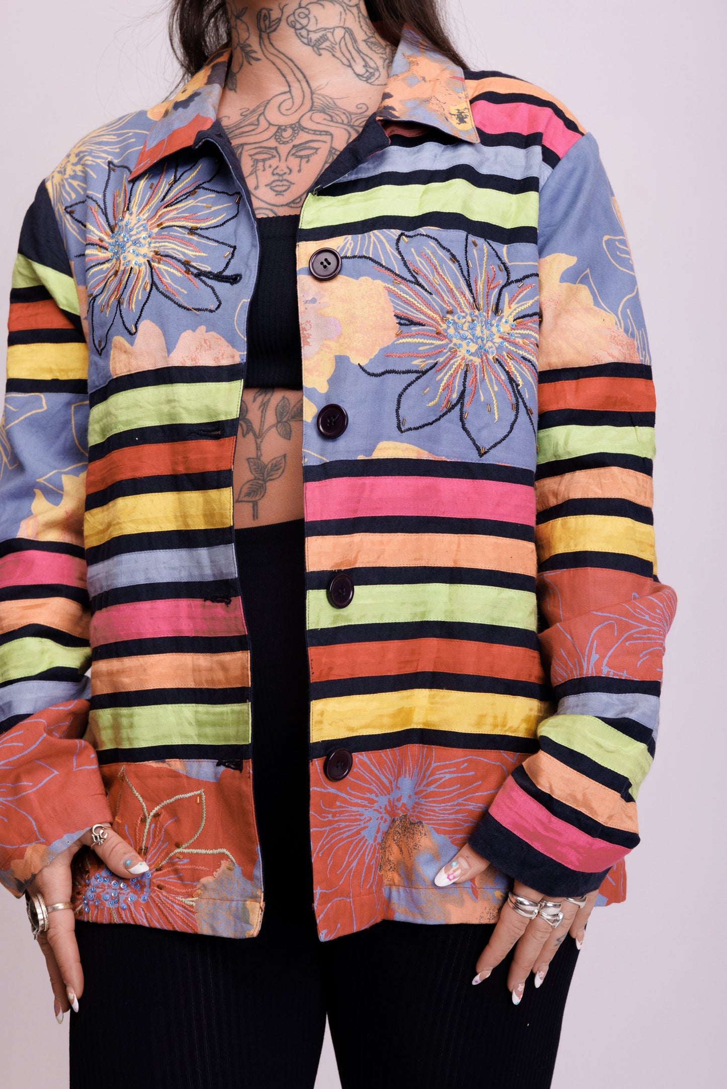 80’s Floral Abstract Quilted Jacket M/L