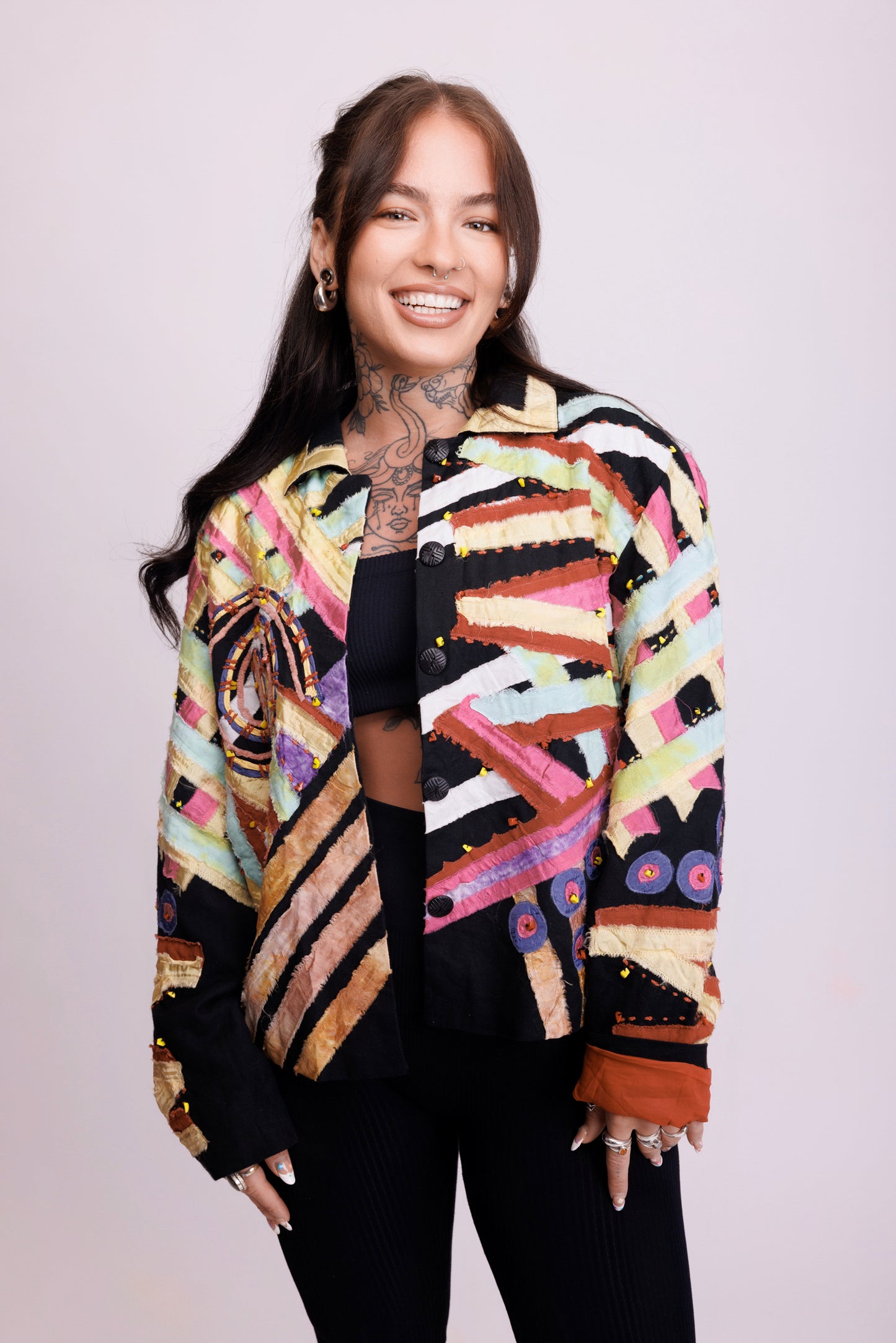 80’s Patchwork Abstract Jacket M