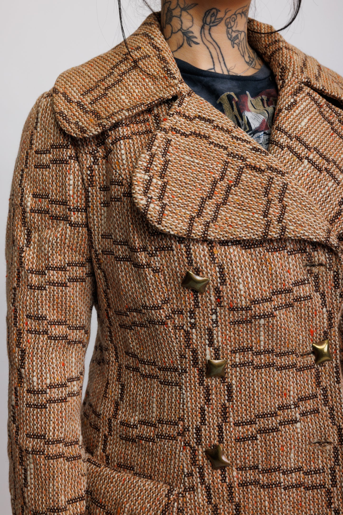 1970's Tweed Trench Coat M