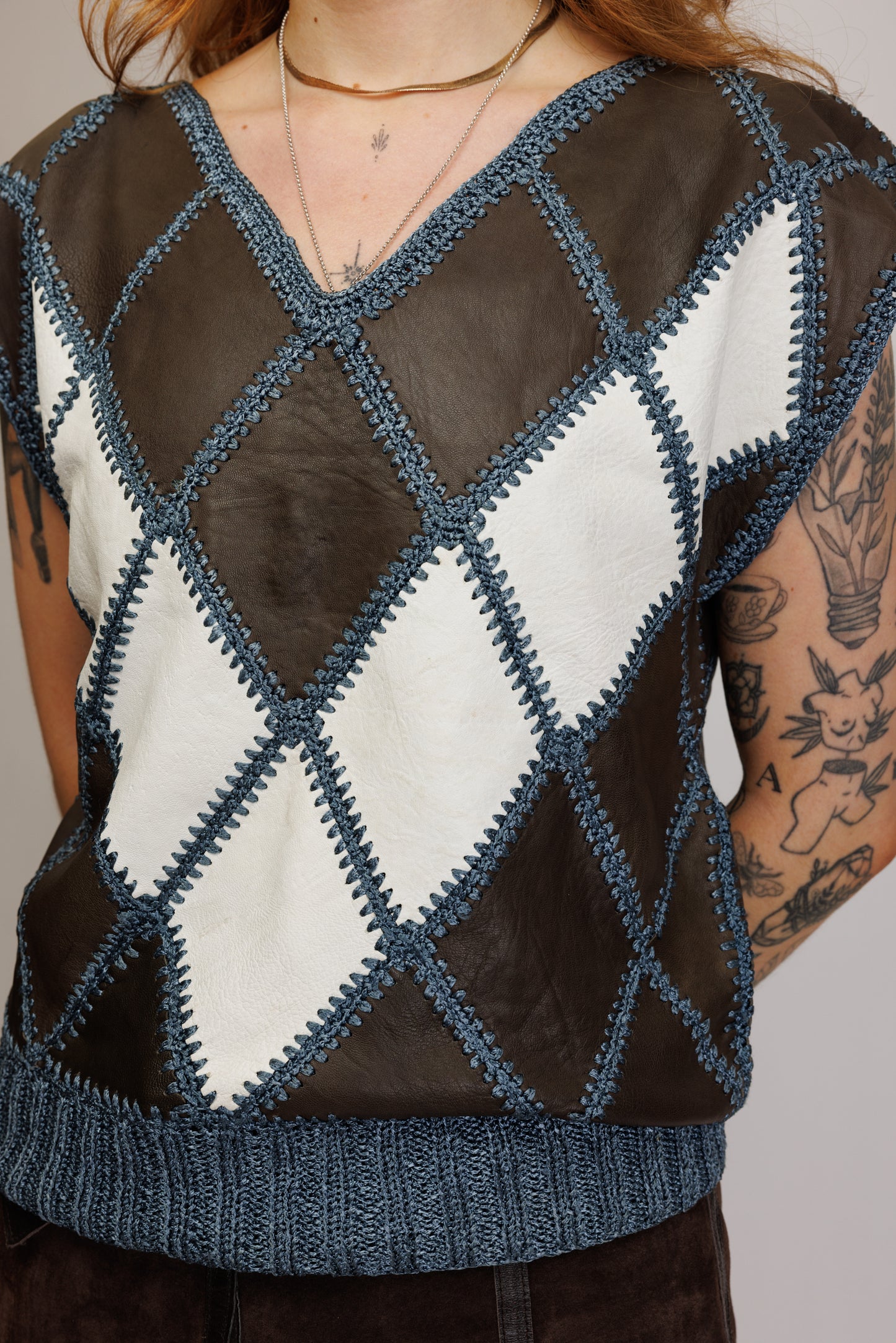 1970's Leather Knit Panelled Vest M